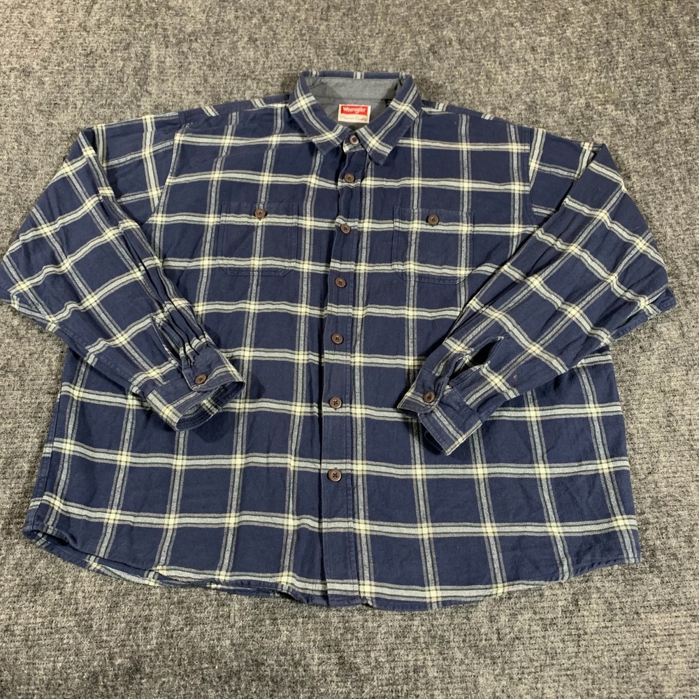 Wrangler Shirt Mens 3XL Blue White Plaid Button Up Outdoors Grunge Heavyweight